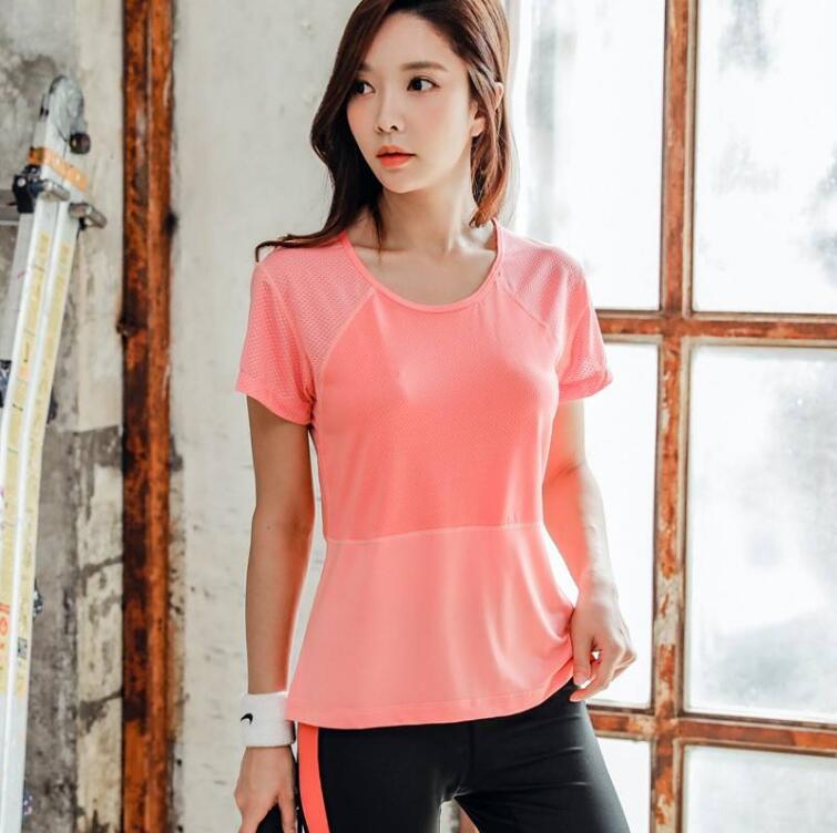 Kvinder sports t-shirt hurtigtørrende fitness træning løse løbe yoga toppe: Lyserød / Xl