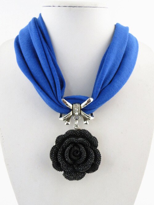 Classic Black Rose Flower Pendant Tassel Scarf Necklace Soft Cotton Neck Wrap Party Short Polyester Scarf Women: 3