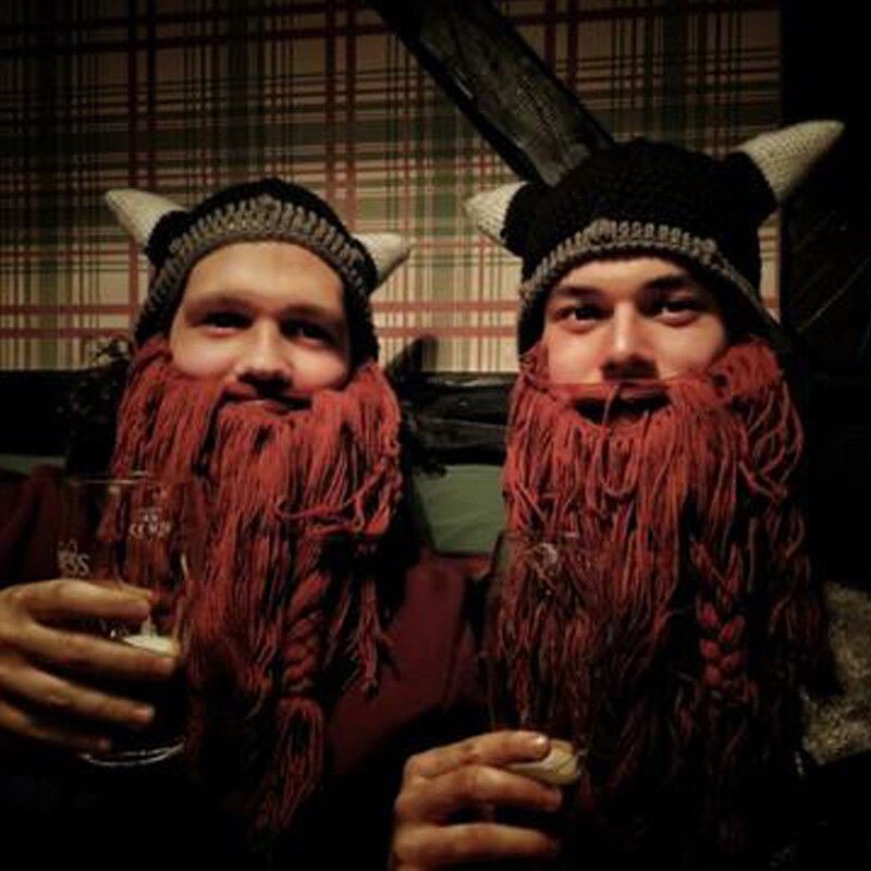 Newest Personality Crazy Winter Warm Cosplay Wig Ski Mask Caps Viking Beard Hat Barbarian Beanie Beard Hats