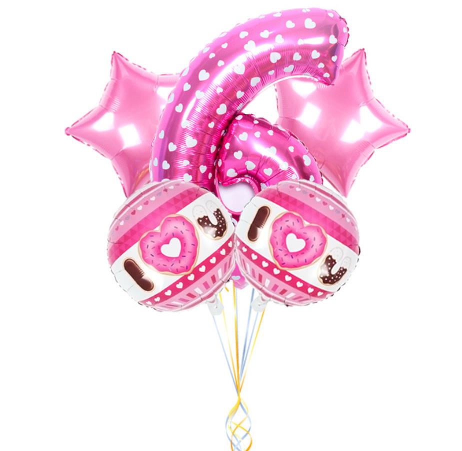 Rosa söt munk tema fest folie ballonger 32 tum nummer ballong barn födelsedagsfest dekorationer tecknad hatt: 6