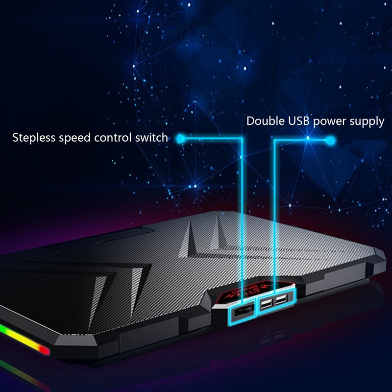 Podkładka chłodząca pod laptop 2 wyjątkowo ciche wentylatory 2 porty USB regulacja wysokości oświetlenie RGB efekt 12-17 Cal podstawka chłodząca do notebooka