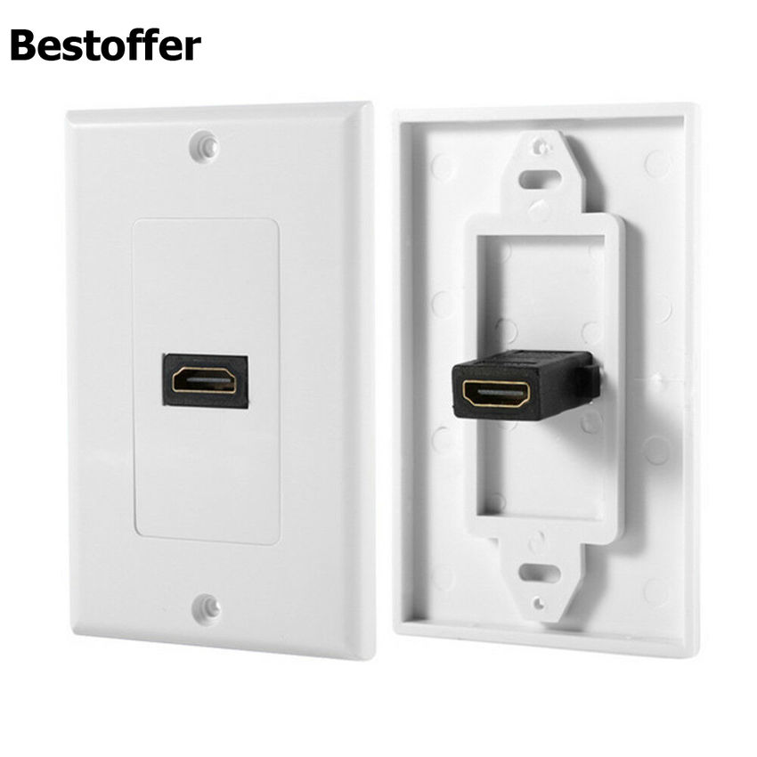 1-Port HDMI Wall Face Plate Panel Cover Outlet Extender 3D 1080P White