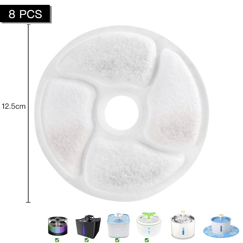 4/8/12PCS Activated Carbon Filter For Cat Water Fountain WF070 WF110 Round Twill Automatic Pet Fountain Filters Replacement: 8 PCS
