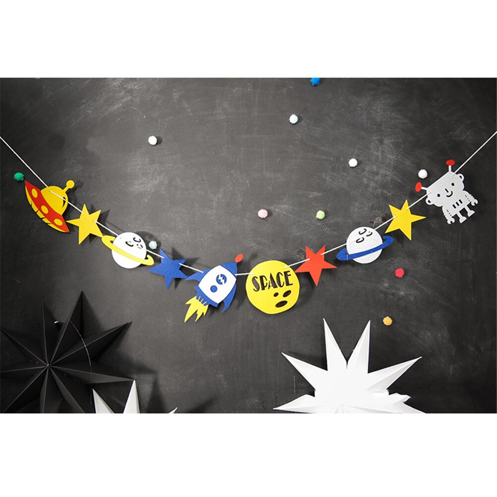 1Set 14*10cm Lovely Alien Robot Bunting String Flags Garland Space Baby Shower Party Decor