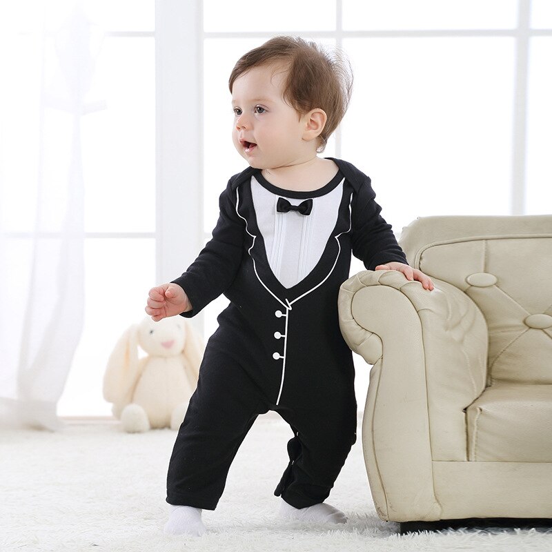 Negro estilo de caballero bebé niño Unisex-bebé primavera y otoño mono Navidad mono Onesie trajes traje