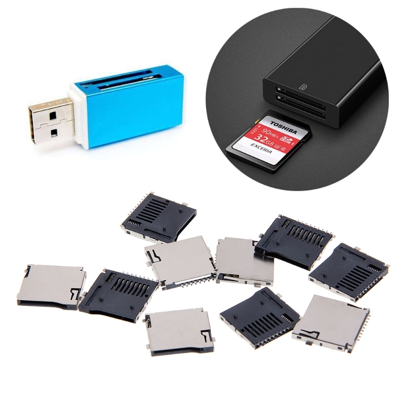 10PCS Push-Push Type TF Micro SD Card Socket Adapter Automatic PCB Connector