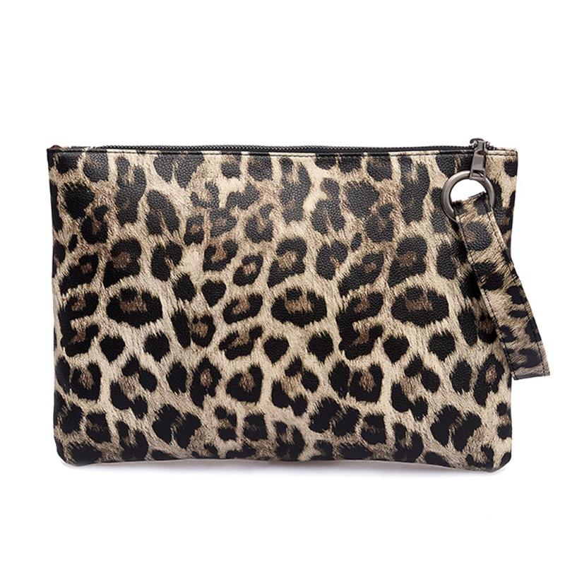 Leopard Print Portable Wristlet Clutch Women Wallet PU Leather Coin Purse: Beige