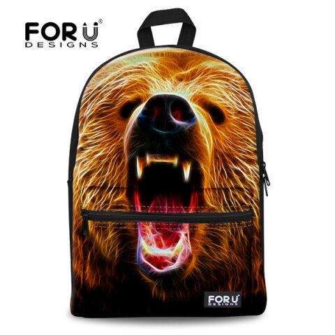 FORUDESIGNS Big Capacity Men's 3D Animal Backpack Black Wolf Face School Backpack Bag Boys Travel Backpacks: B0085J