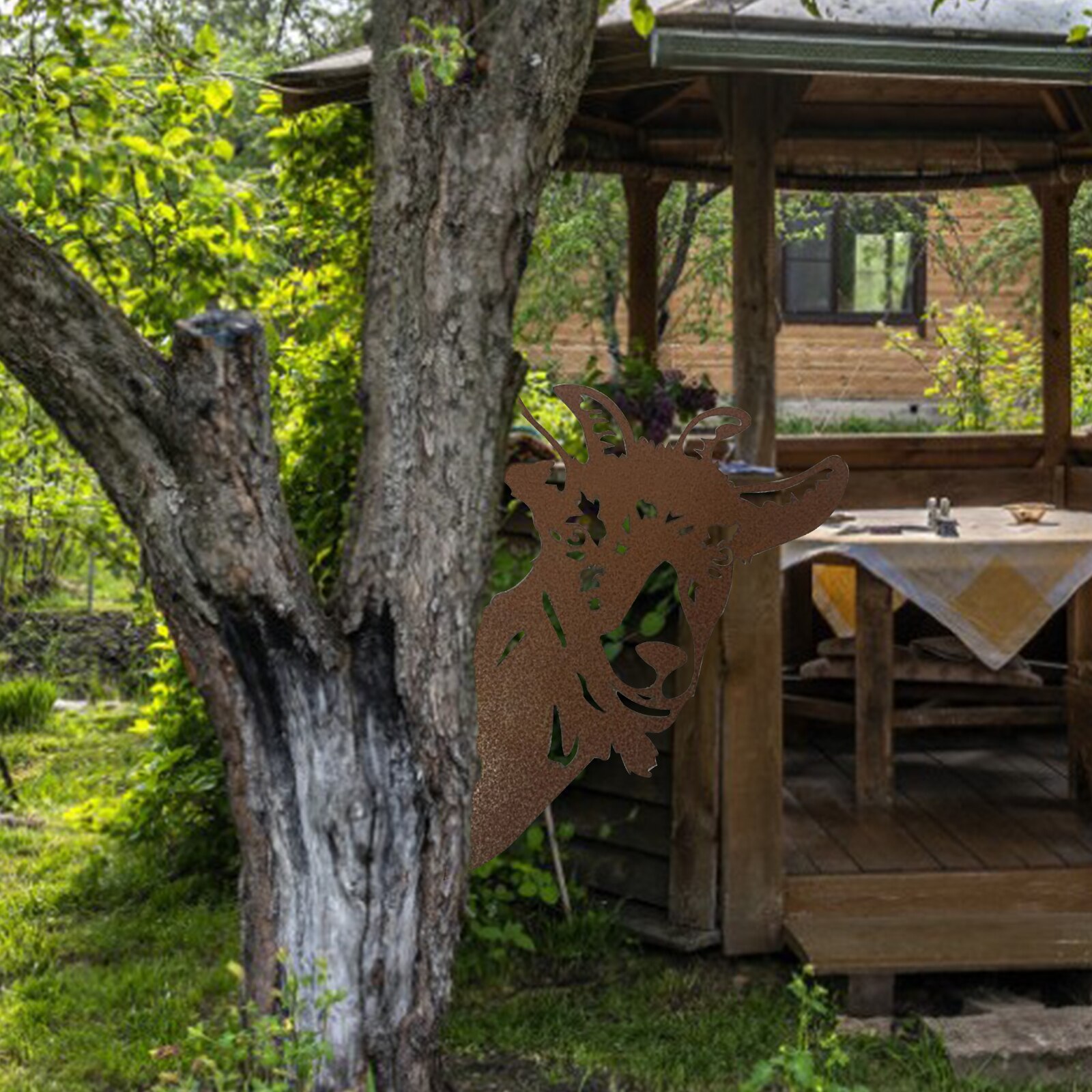 Metal Fram Animal Garden Ornament Rusty Animal Scout Stake Rust Figure Statue for Outdoor Courtyard Adornments