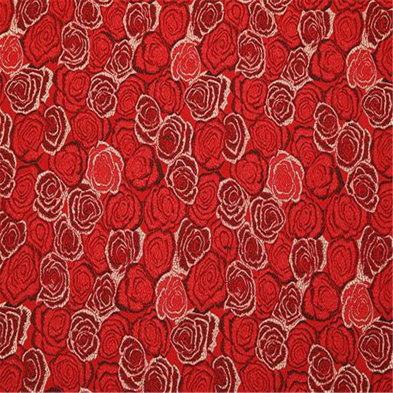 Tela de brocado de poliéster con de rosas rojas, tejido de Jacquard con estampado Floral para vestidos de novia y boda