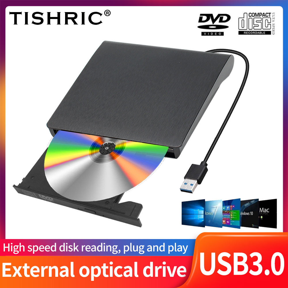 TISHRIC USB Externes DVD-Laufwerk CD-Player Leser DVD-ROM CD-ROM USB3.0/USB2.0/Typ C Externer DVD-Player für PC-Desktop-Computer