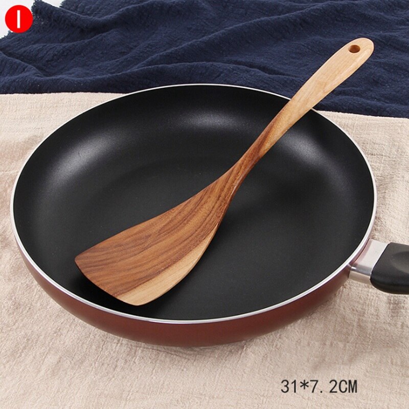 Non-stick Servies Bestek Set Houten Kookgerei Vork Lepel Mes Set Keukengerei Met Lange Handvat Spatel Platte Schop 1 PC: I