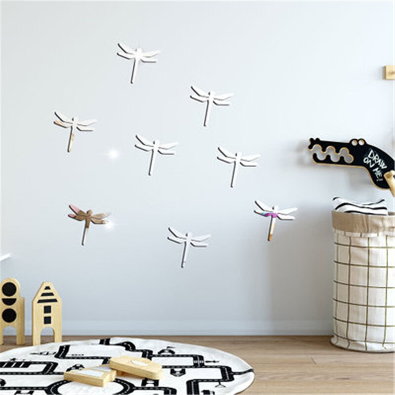 Geometrische Dier Spiegel Muursticker 3D Dragonfly Spiegel Muursticker Woonkamer Slaapkamer Acryl Spiegel Decoratieve Sticker