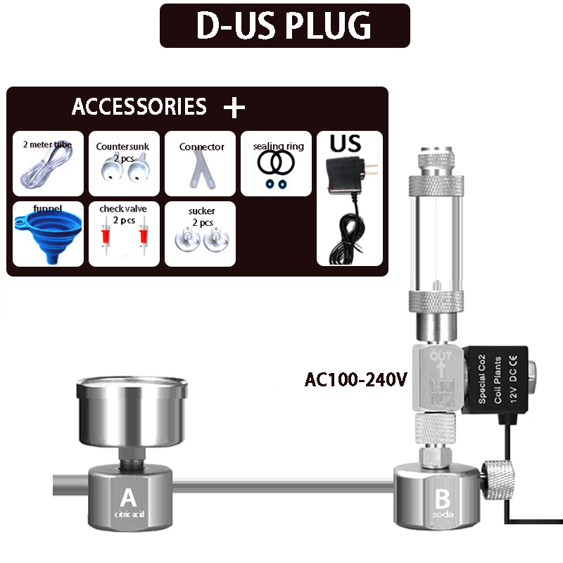 Akwarium DIY układ generatora CO2 zestaw generator CO2 licznik babelków dyfuzor z zaworem elektromagnetycznym dla roślina wodna wzrost upplies: D-US plug
