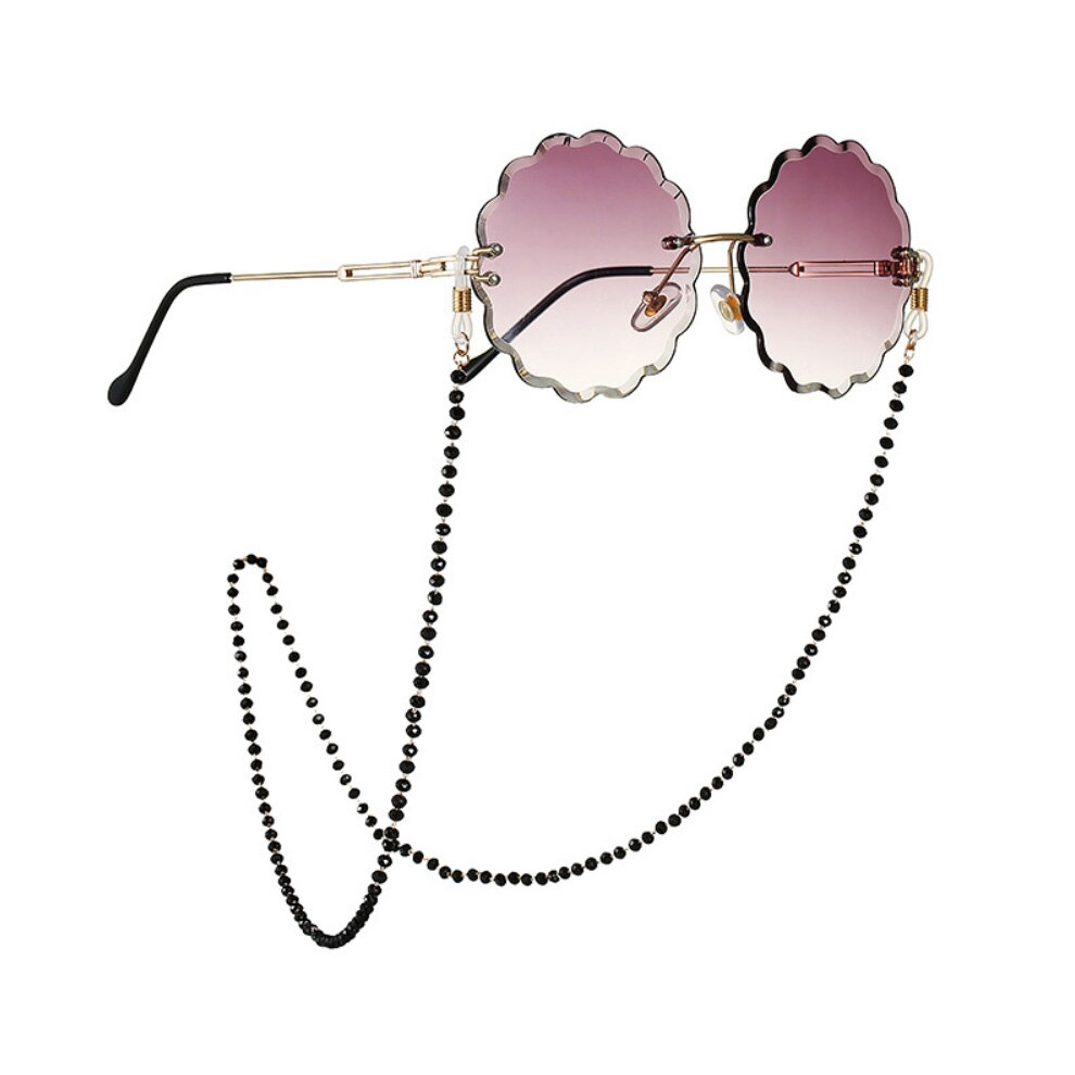 Chaîne de lunettes en cristal noir, masque, corde de suspension, chaîne en métal plaqué, boucles en Silicone, accessoire de lunettes de soleil