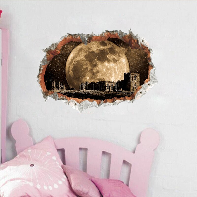 3D cassé mur trou Stickers muraux pour bureau salon chambre décoration de la maison bricolage animaux cerf loup paysage Mural Art Stickers
