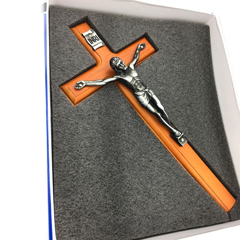 Jesus Crucifix Muur Kruis Katholiek - Handgeschilderd Hout Geweven Hars Kruis Deur Opknoping Decor Religieus Gift-9.6 Tall