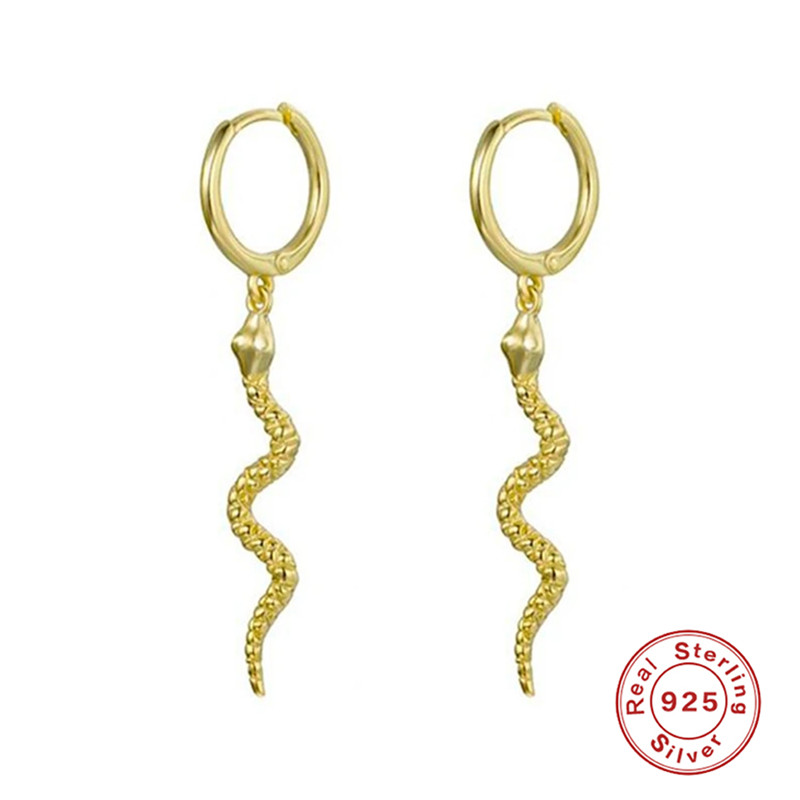 CANNER Women&#39;s Punk Style Animal Snake Earrings 100% 925 Sterling Silver Earrings Gold Silver Snakelike Pendant Stud Earrings: G1