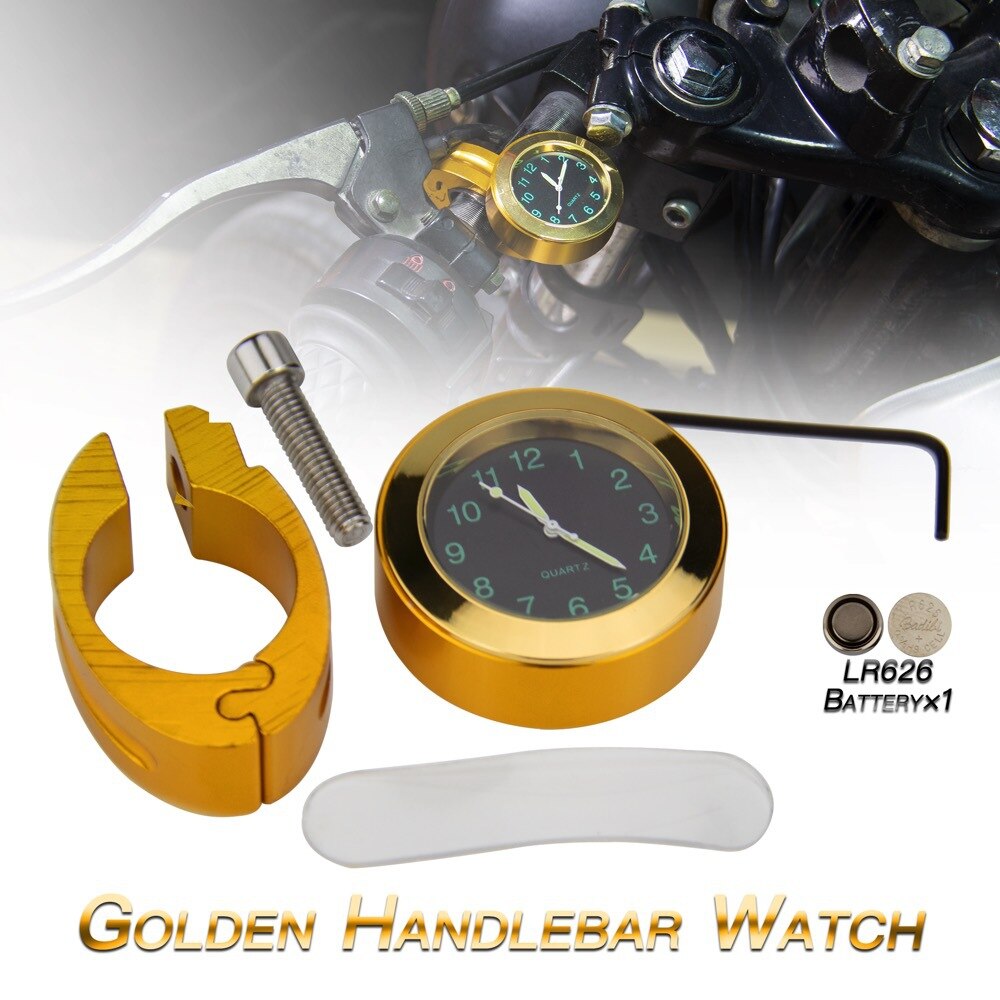 Motorfiets Stuur Lichtgevende Klok Waterdichte Aluminium Tijdschema Cyclus Scooter Gemodificeerde Horloge Moto Accessoires: Goud