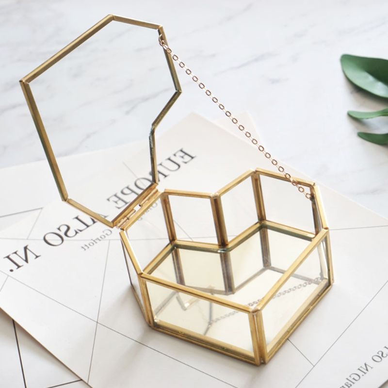 Vielsesring kasse opbevaringsboks glas terrarium smykkeskrin glas ringbærer saftige ringkasse til bryllupsceremoni glasæske