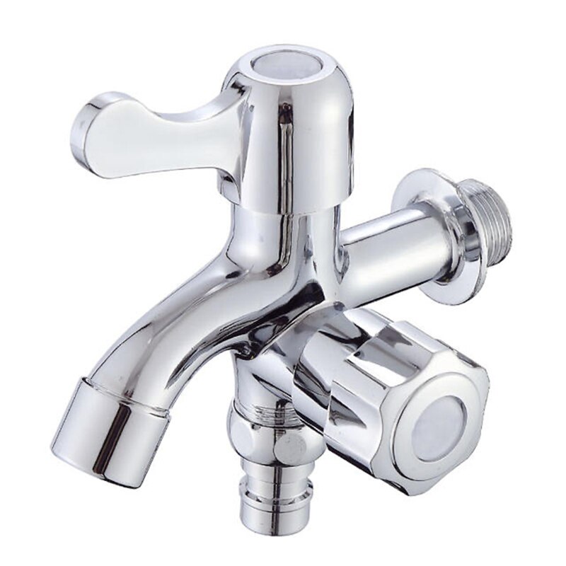 Grifos de latón cromado montado en la pared doble salida de agua de Control de jardín grifo de lavadora baño Baño mopa piscina grifos: Chrome 1