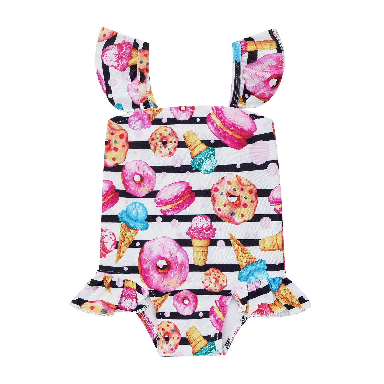 Citgeett – maillot de bain d&#39;été pour enfants, imprimé rayé Donut, garniture à volants, manches volantées, dos nu, vêtements de plage