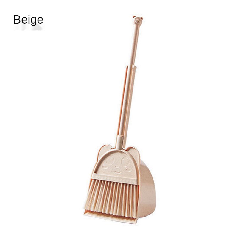 Children's Broom Dustpan Set Mini Baby House Cleaning Combination Soft Plastic Broom Exercise Children's Self-care Ability: Beige