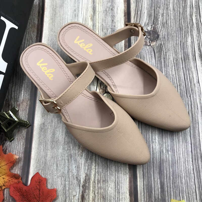 Swonco pvc plast sko sommer kvinner sandaler toe conver halvslip muldyr sommer kausal sko kvinnelige slip on sandaler damer: Khaki / 40