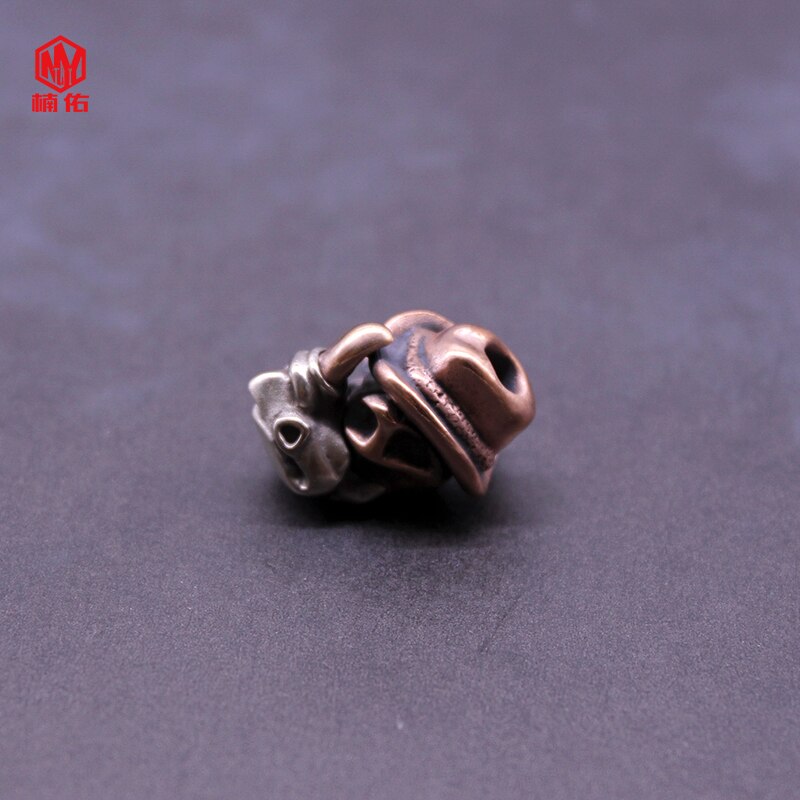 1PC Retro White Copper Red Copper Knife Beads Bull head Skull Paracord Beads Lanyard Pendants