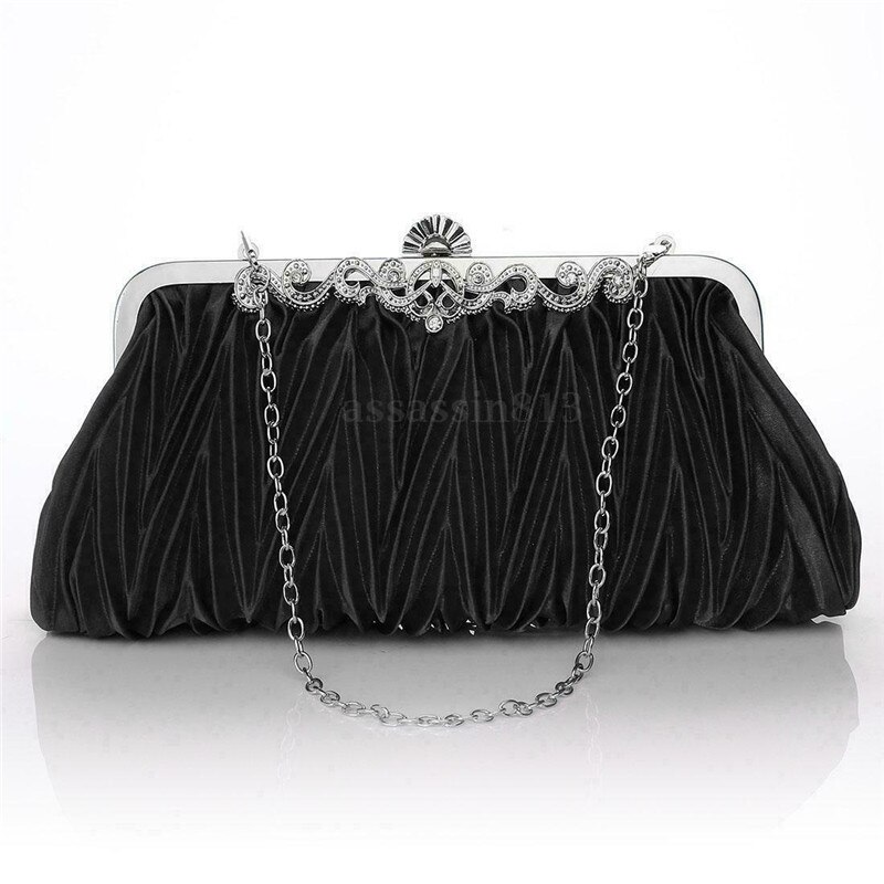 Frauen Kristall Abend Kupplung Tasche Damen Hochzeit Party Handtasche Prom Geldbörse Kette Rüschen Schulter tasche: Black