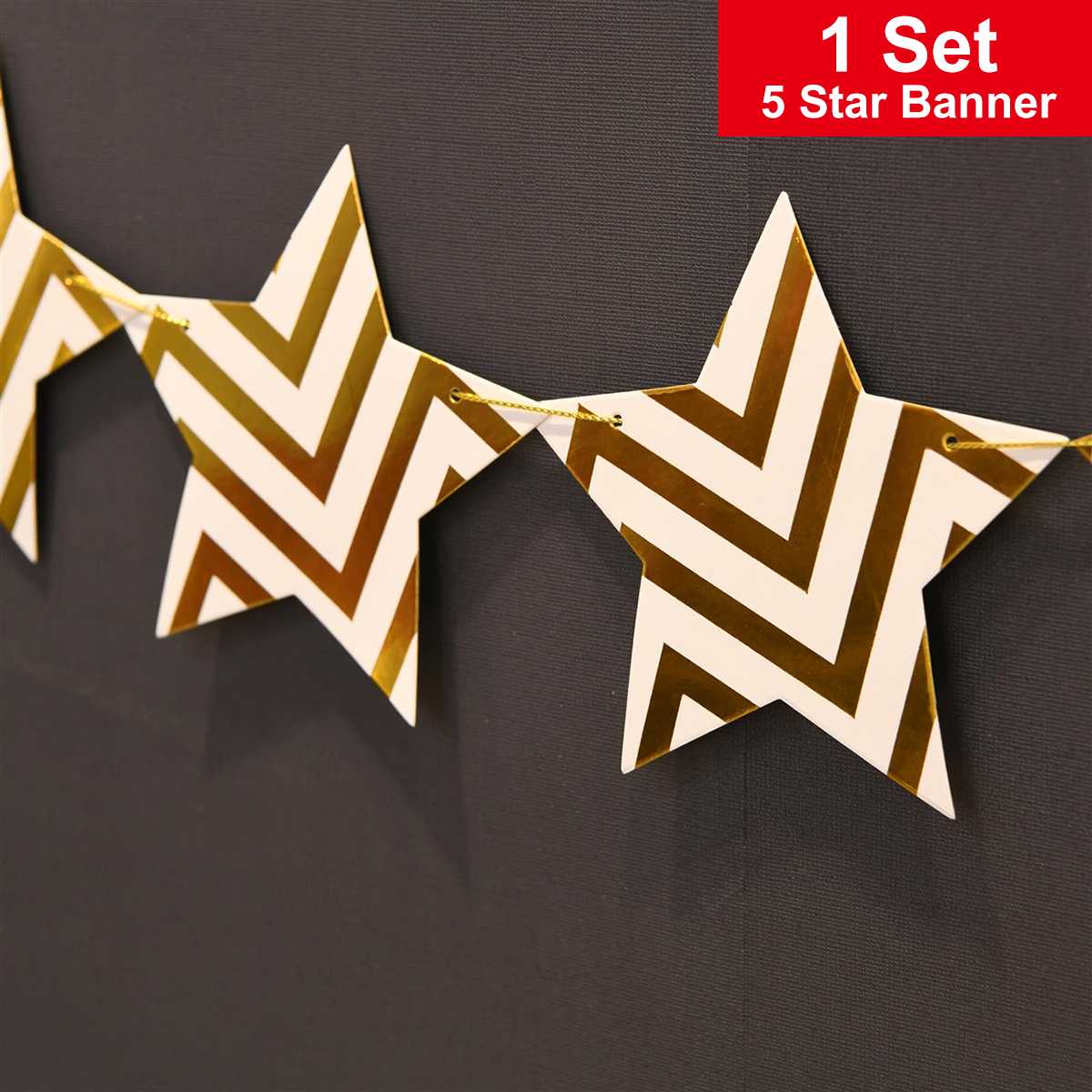 Gouden Streep Serie Party Decoratie Wegwerp Servies Sets Papieren Borden Banner Popcorn Dozen Voor Kinderen Verjaardag Baby Shower: 1 Set Star Banner