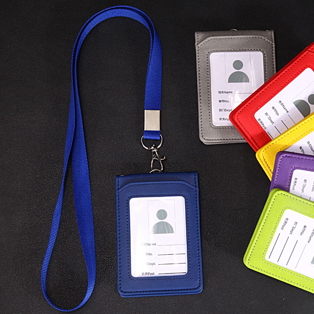 Leather Wallet Work Office Retractable Lanyard with Silica Gel Material ID Card Credit Card Badge Holder + Lanyard + 5 Slots