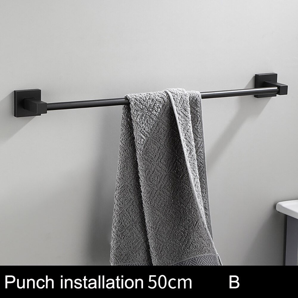 Matte Black Dubbele Single Layer Handdoek Bars Badkamer Handdoek Hanger Ruimte Aluminium Badkamer Accessoires 40-50Cm Handdoekenrek: B  50CM
