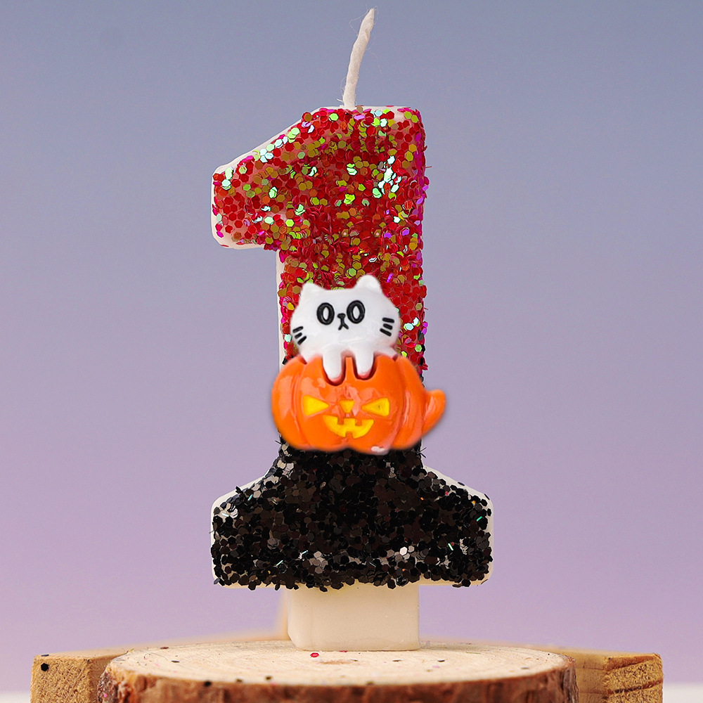 Velas de cumpleaños para niños, 1 piezas, bonito gato, calabaza, número 0-9, Festival de Halloween, vela de lentejuelas, Decoración de Pastel de 1 año: Uva