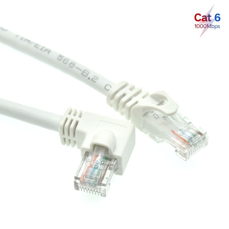 White Cat 6e RJ45 cable CAT6 8pin UTP Side Angled L Shape RJ45 Patch Cord Shape Ethernet Cable 6e Lan Short Cable Gigabit CAT6: Left