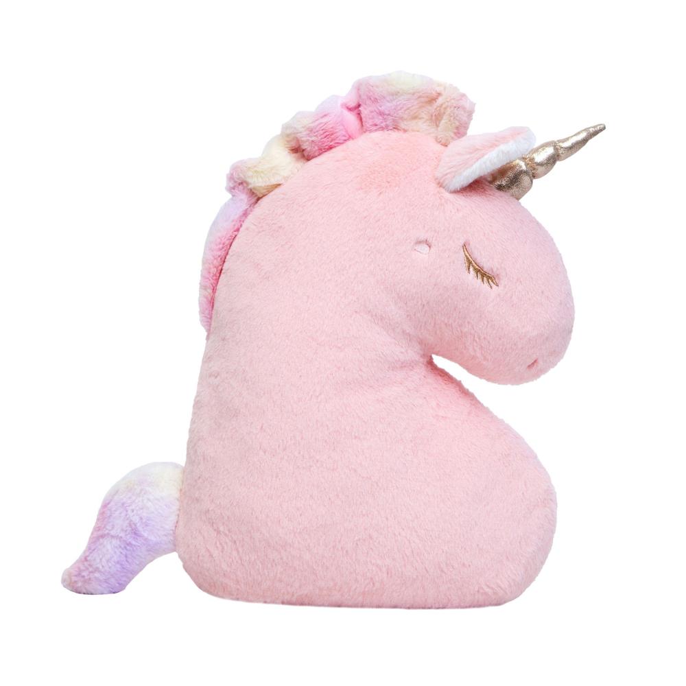 Adorable licorne tête en peluche oreiller flou doux en peluche Animal décor oreiller enfants lit lit jeter oreiller: Fuzzy Pink