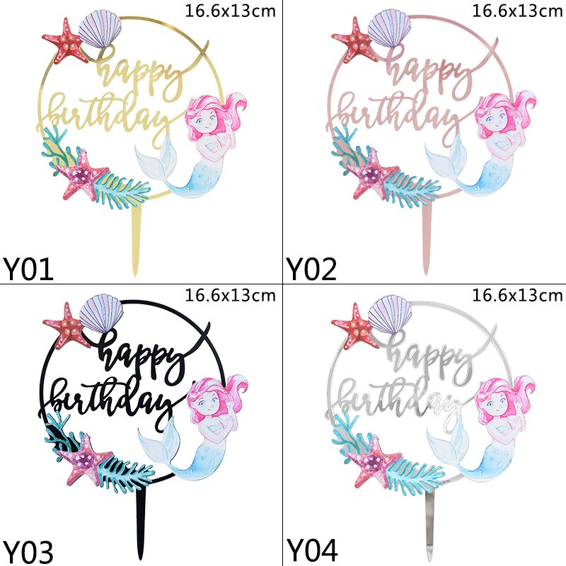 Mermaid Birthday Cake Topper Acrylic Cake Topper Mermaid Theme Birthday Party Cake Dessert Decorations Baby Shower Supplies