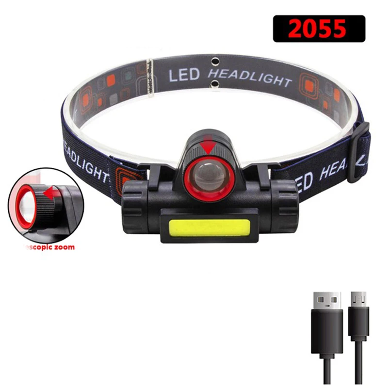 Bærbar mini kraftfuld led-pandelampe xpe+cob usb genopladelig jagtpandelampe vandtæt pandelampe med magnetisk hale: Rød
