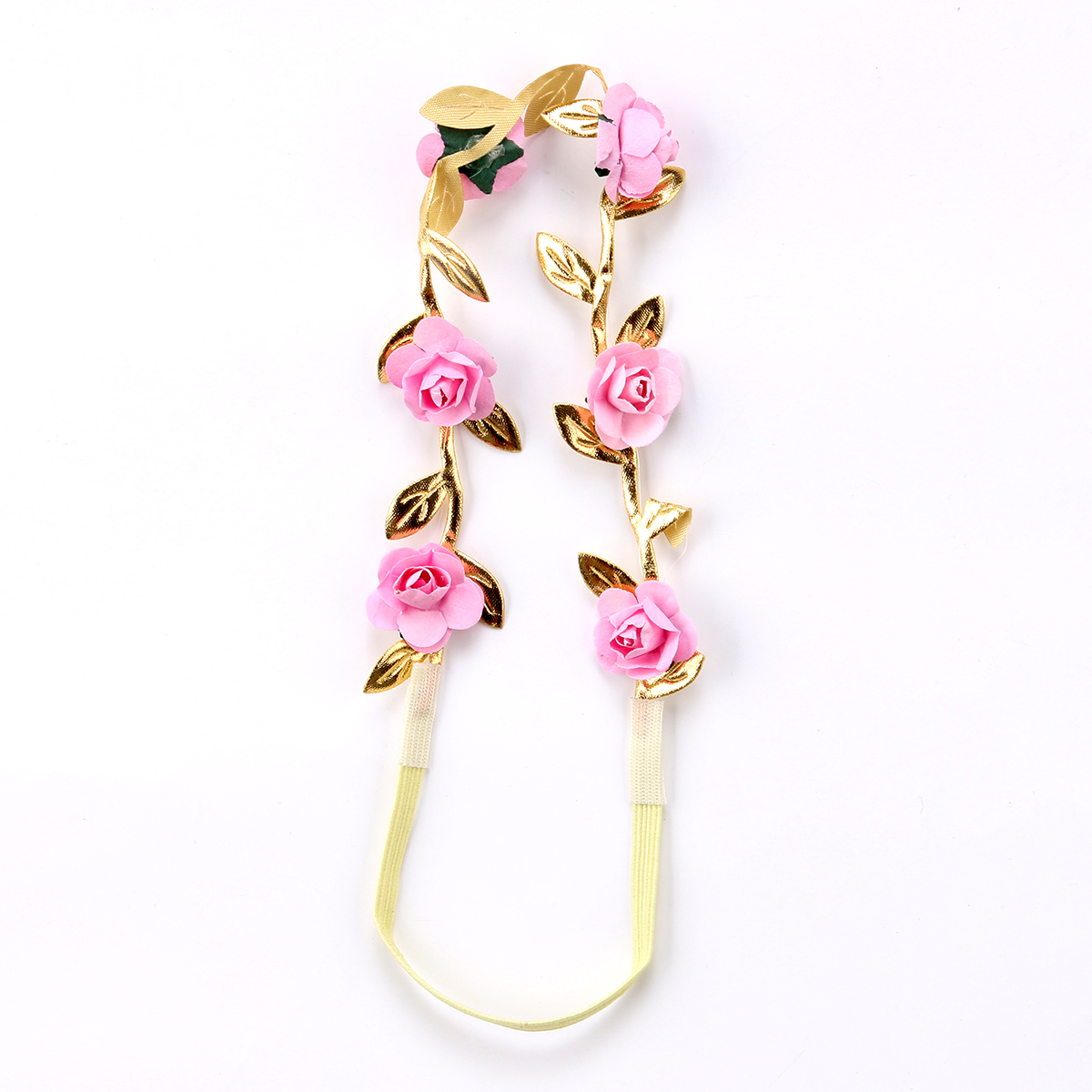 Neue Baby Mädchen Rose Headwear Blumen Crown Elastische Gold Blätter Haar Band Prinzessin Nette Stirnband Baby Mädchen Foto Prop Zubehör: Rosa