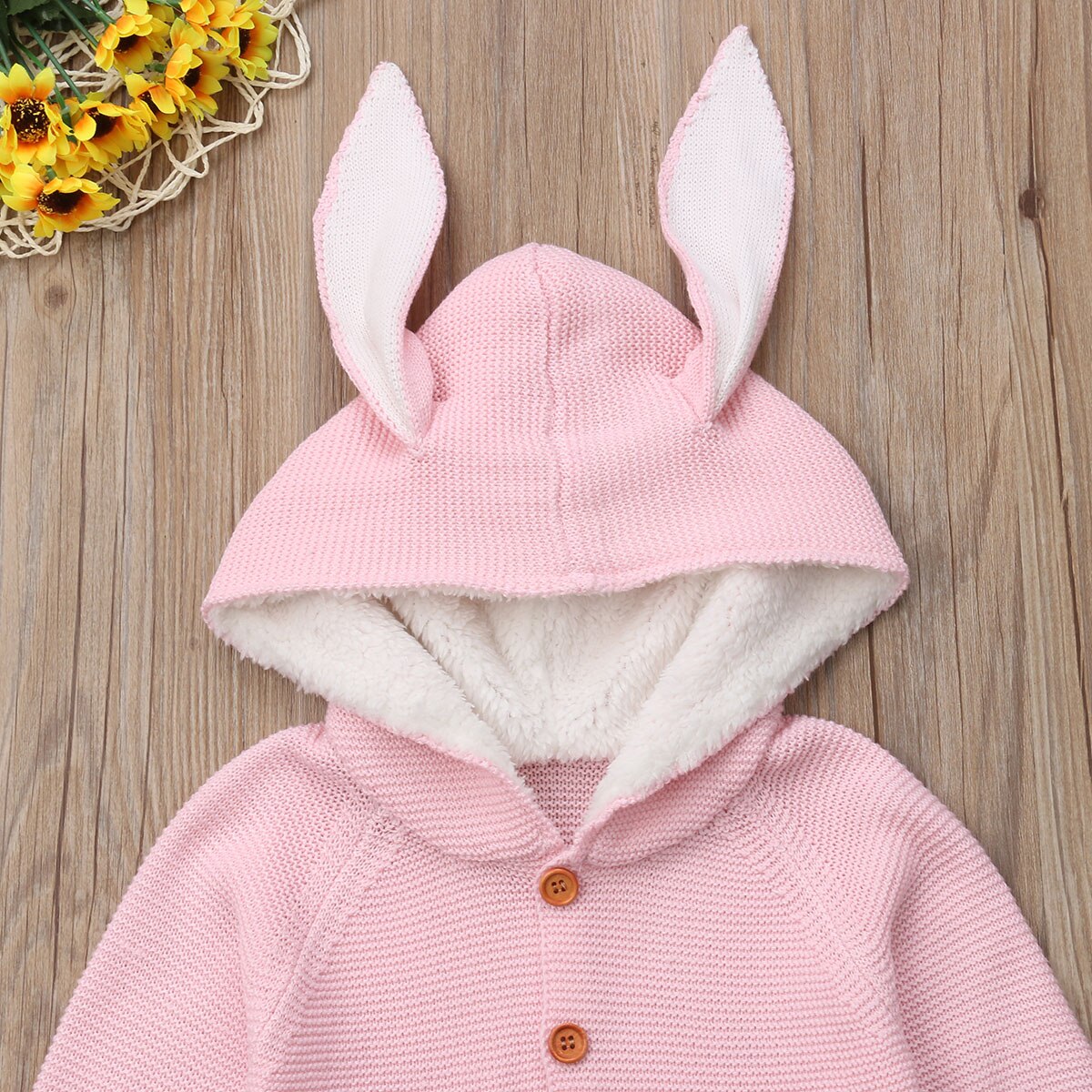 Brand Baby Meisje Jongen Winter Warm Jasje 3D Bunny Oren Capuchon Lange Mouwen Single Breasted Solid gebreide Jassen