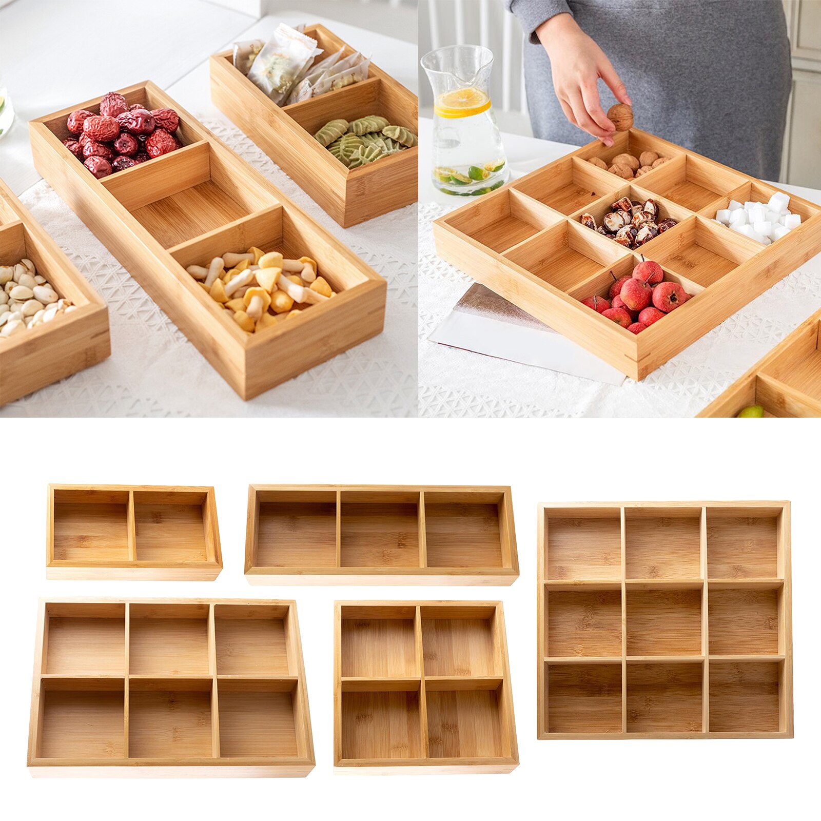 Wooden Snack Dish Serving Tray Platter Appetizer Condiment Storage Organizer
