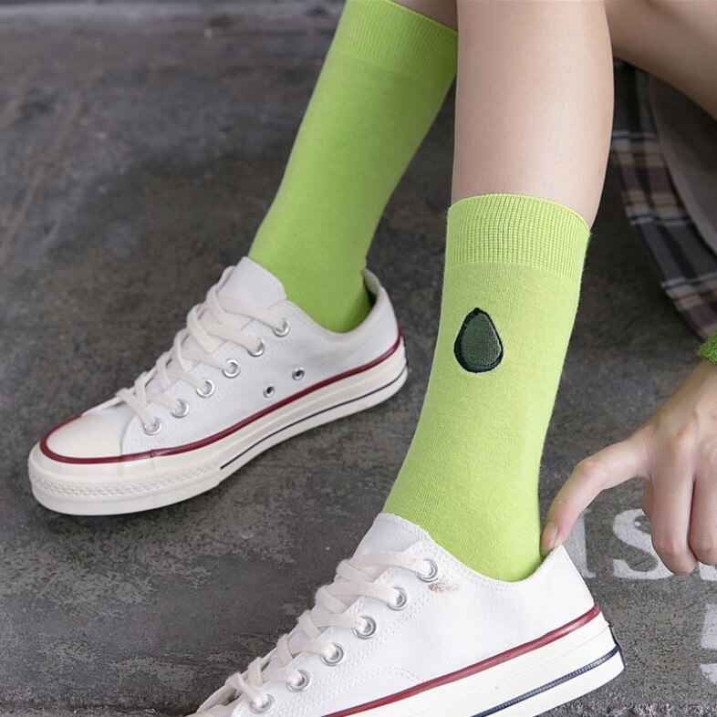 Fasahion Spring And Summer Women's Socks Cute Avacado Embroidery Green Set Socks Casual Socks Short Cotton Socks