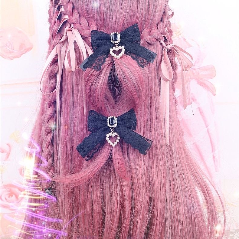 【1 par】Pinzas para el cabello Lolita, accesorios para el cabello de encaje, accesorios de perlas, artículo para niñas, accesorios Y2K, lazos para el cabello, pasador para el cabello para niña, cosa bonita