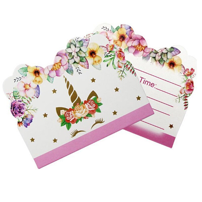 10pcs/ Unicorn Birthday Party Decor Invitation Cards Theme Children Party decorations Girl Kids favors Happy Birthday supplies