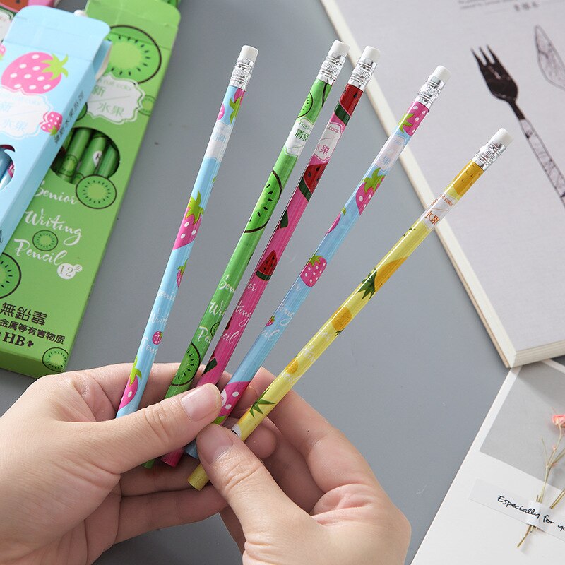 12 Stuks Veel Creatieve Fruit Potlood Leuke Leren Briefpapier Kinderen Tekening Potloden Set Art Supplies Potloden