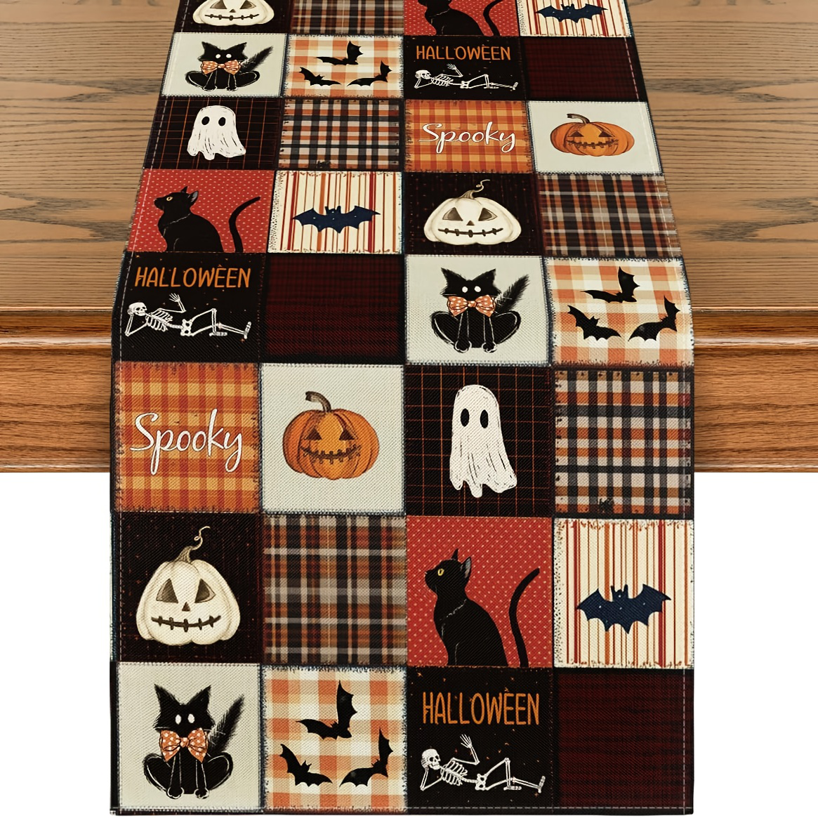 1pc halloween bordlöpare läskig pumpa katt spindelnät i orange svartvitt polyestertyg för köksmatbord: 30*240cm / Vit