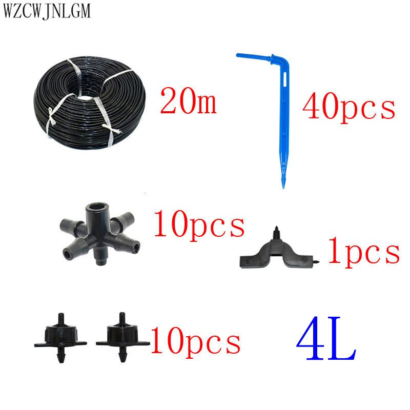 20M 3 / 5mm hose drip arrow automatic watering 2 to 4 way curved dripper micro drip irrigation system 1 set: 4L