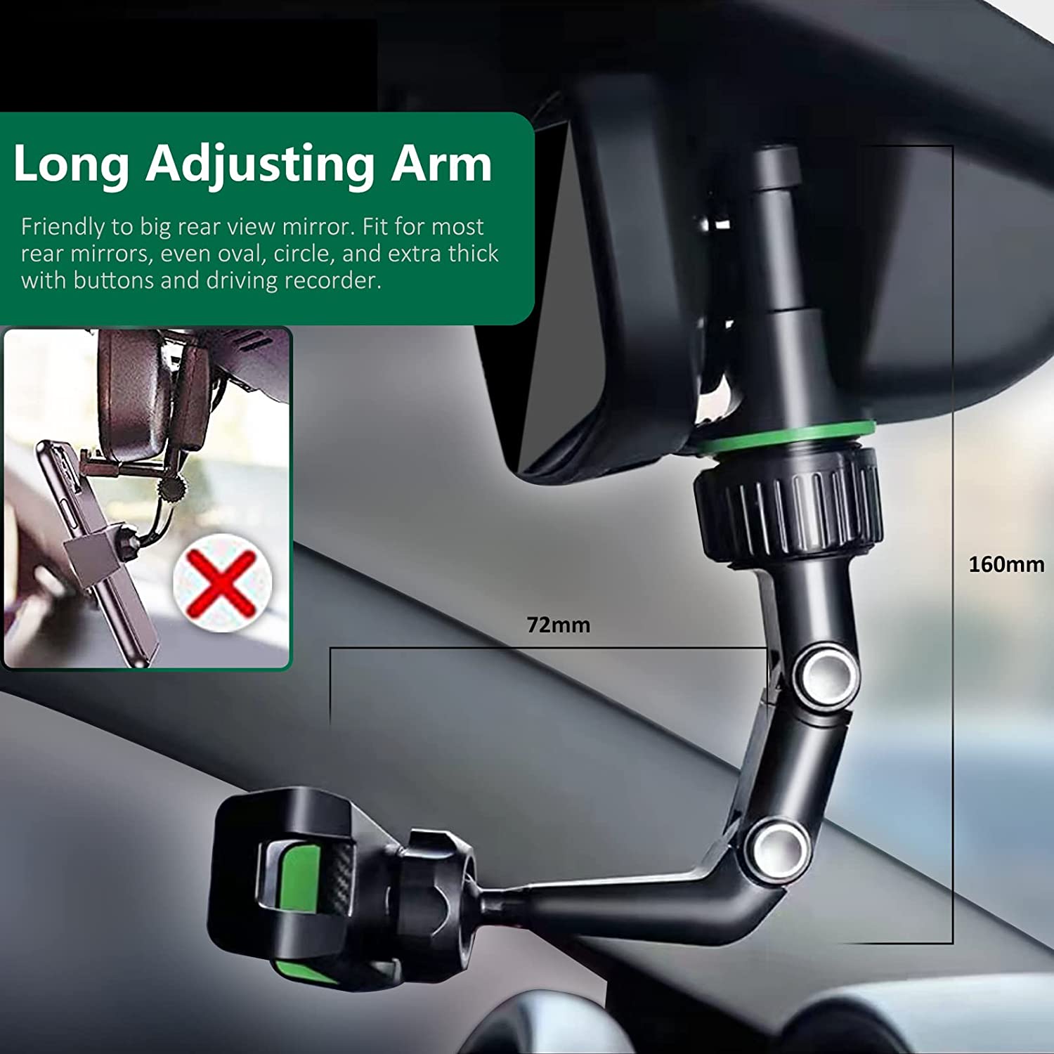 Soporte para teléfono con espejo retrovisor para coche, 360 ° Soporte giratorio para teléfono, soporte universal para teléfono de coche con soporte para GPS para todos los teléfonos inteligentes
