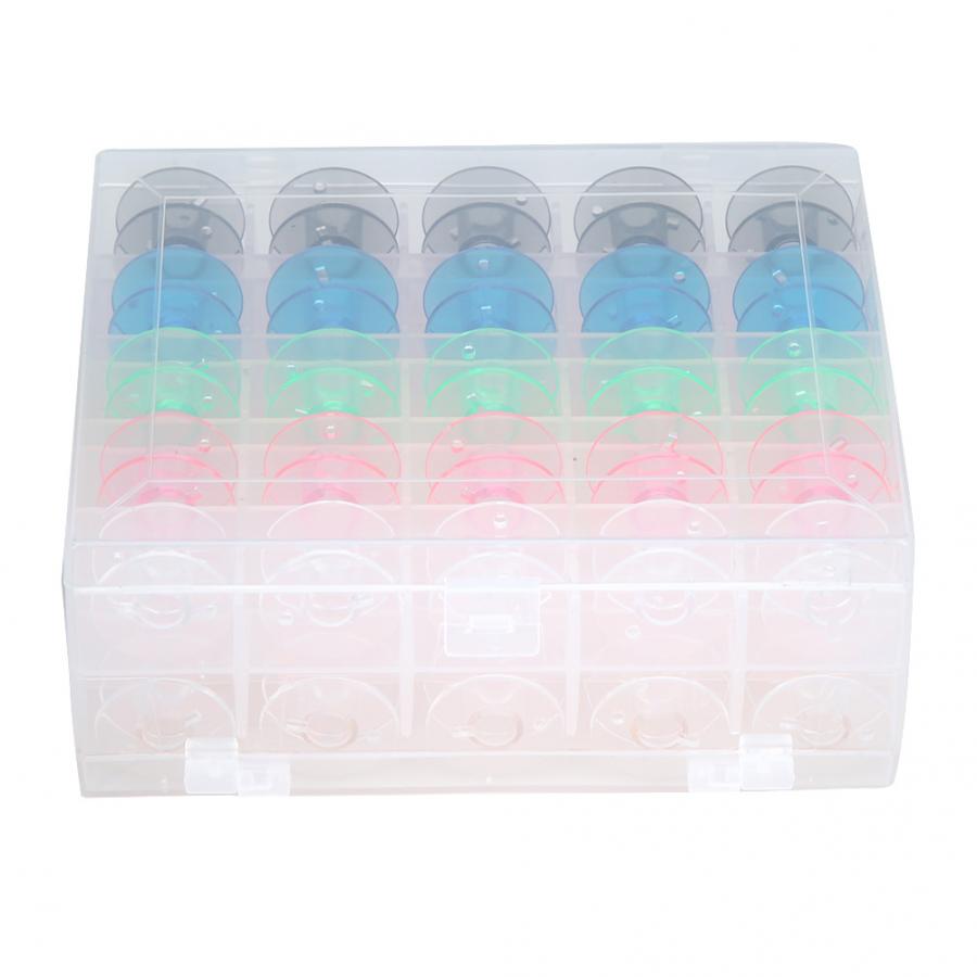 50PCS Double-deck Plastic Boxed Color Transparent Plastic Bobbins Sewing Machine Spool Tool Sewing Machine Storage Box