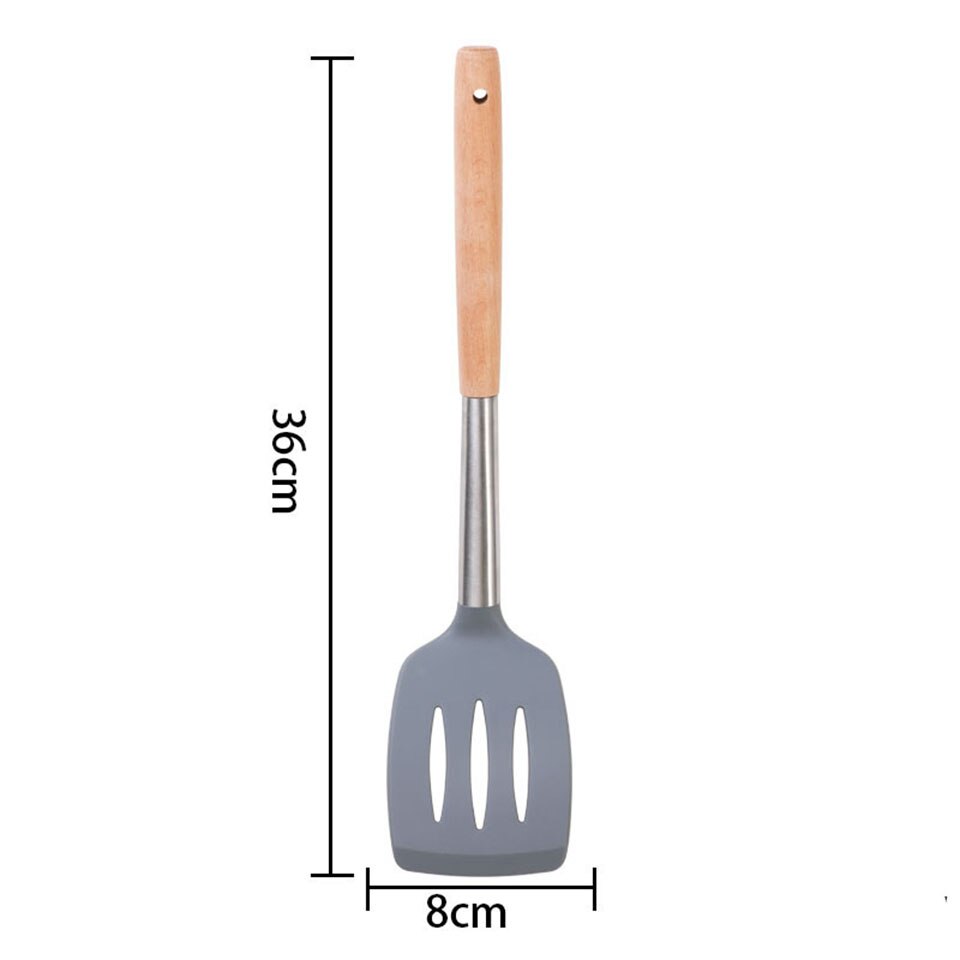 Espátula de silicona Flexible, utensilio de cocina, huevo, galleta, antiadherente, tortitas con mango de madera: Spatula